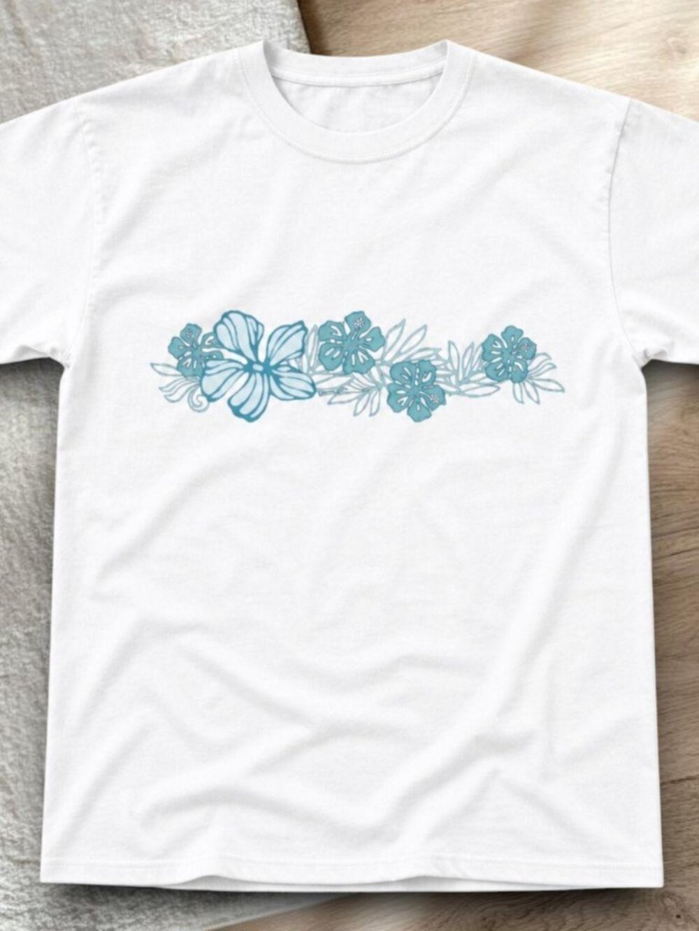 Blue floral graphic tee white